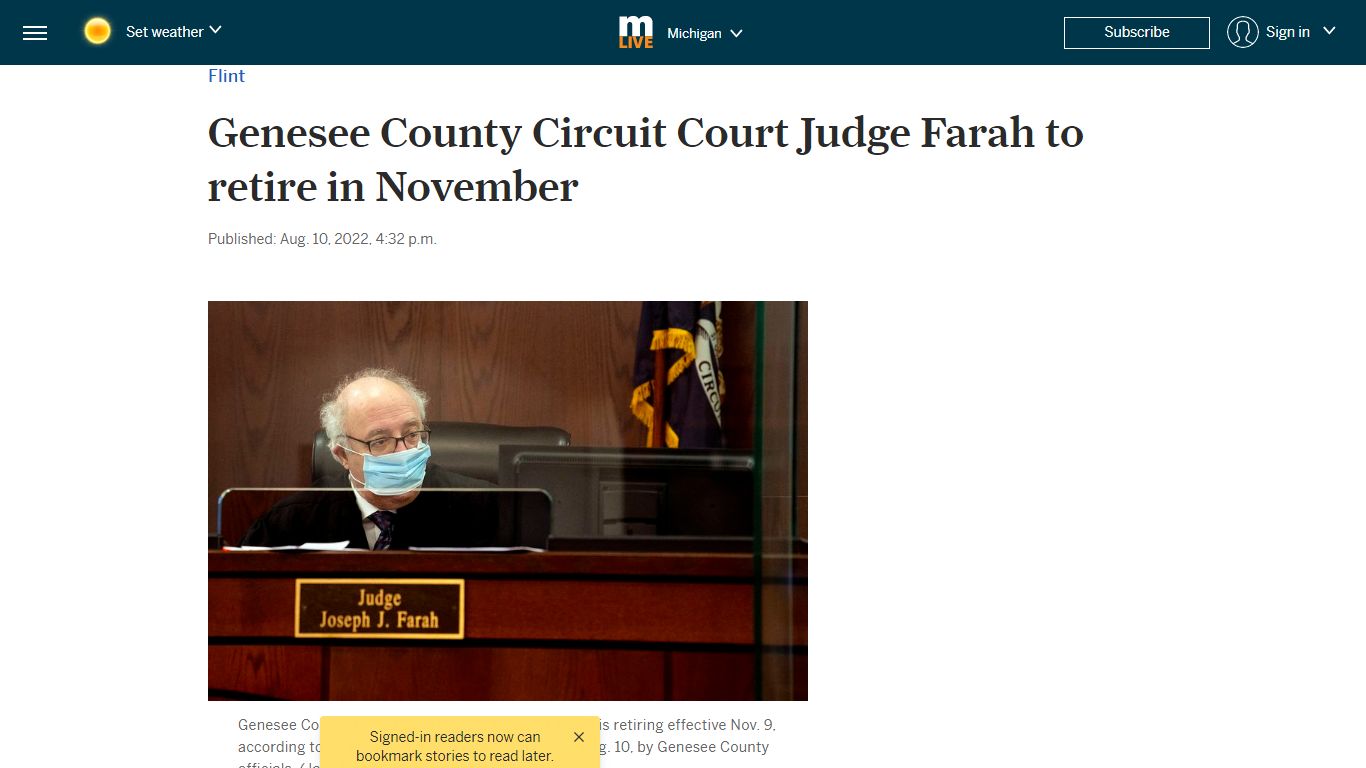Genesee County Circuit Court Judge Farah to retire in November